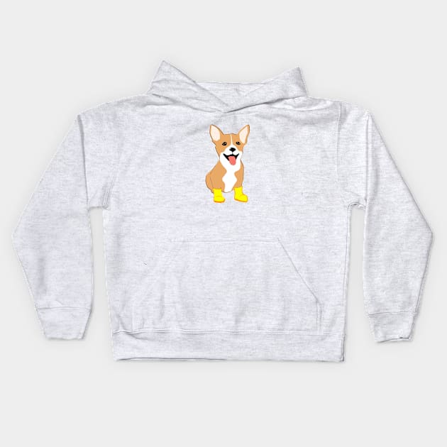 Corgi with yellow boots Kids Hoodie by juliawudesign